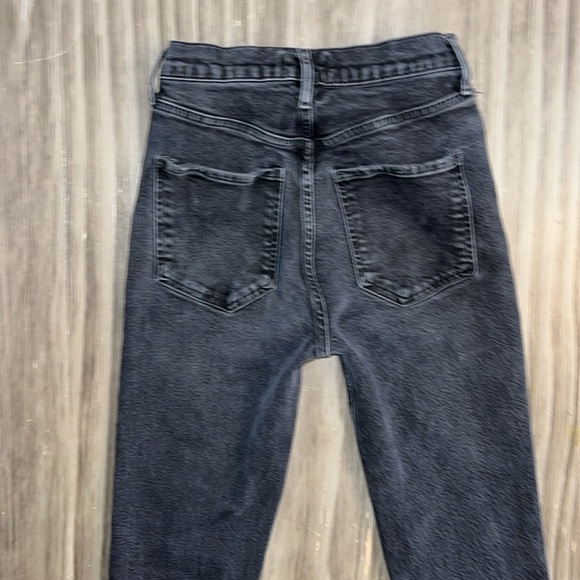 AGOLDE RILEY STRAIGHT LEG CROPPED HIGH RISE RAW HEM BLACK JEANS 26 - Picture 6 of 16